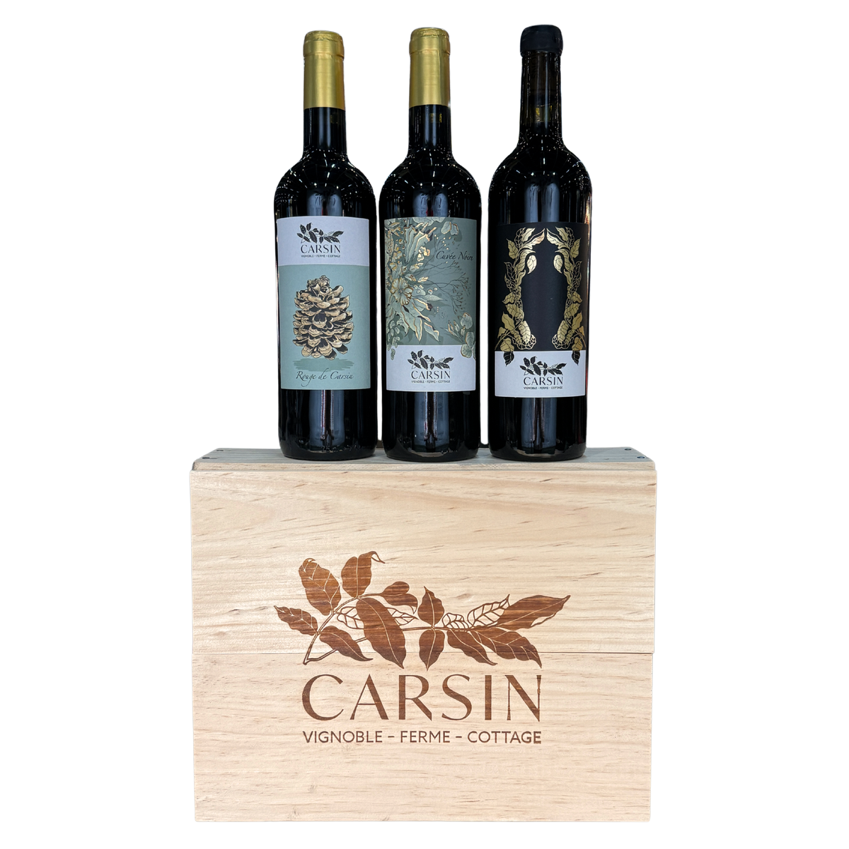 Chateau Carsin - kolmen punaviinin puulaatikko